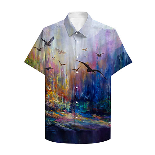 

Men's Shirt 3D Print Graphic 3D Landscape Button-Down 3D Print Short Sleeve Casual Tops Casual Hawaiian Rainbow