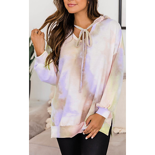 

Women's Shift Dress Short Mini Dress Blue Purple Yellow Long Sleeve Tie Dye Print Summer Hooded Casual 2021 S M L XL