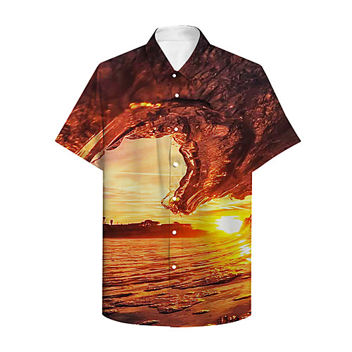 

Men's Shirt 3D Print Graphic 3D Landscape Button-Down 3D Print Short Sleeve Casual Tops Casual Hawaiian Orange