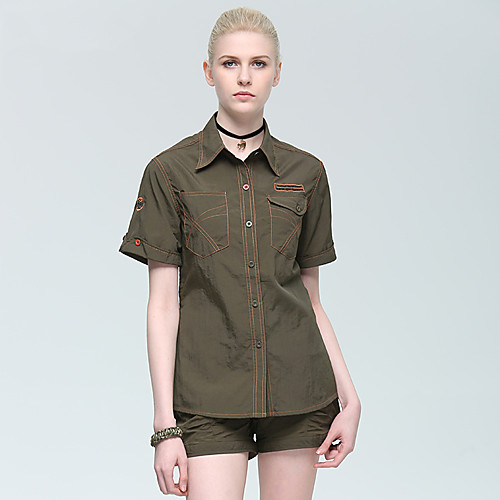 

Women's Hiking Shirt / Button Down Shirts Short Sleeve Sweatshirt Top Outdoor Lightweight UV Sun Protection Breathable Quick Dry Spring Summer Army Green SGY13010 Fishing Climbing Camping / Hiking