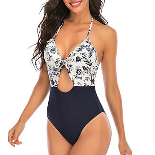 

Women's One Piece Swimsuit Lace up Floral Black Swimwear Bathing Suits Sexy