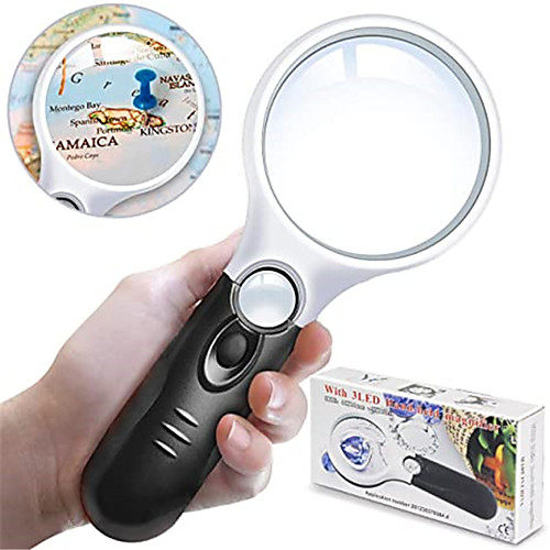 

Magnifier Magnifying Glass Set with Lighting Function Illuminated LED 3, 45 Reading Inspection Macular Degeneration ABSPC Kid's Adults' Seniors