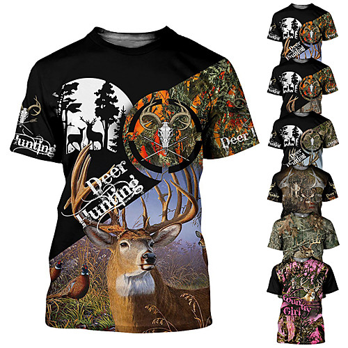 

Men's Camouflage Hunting T-shirt Fishing Shirt Military Tactical Shirt 3D Camo / Camouflage Deer Short Sleeve Outdoor Summer Fast Dry Wearable Quick Dry Breathable Top Cotton Camping / Hiking Hunting