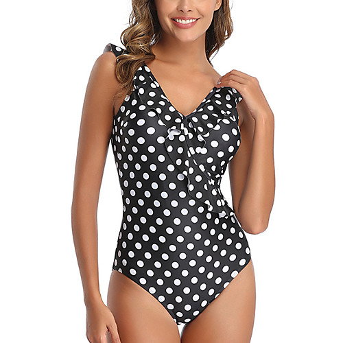 

Women's One Piece Swimsuit Lace up Ruffle Black Swimwear Padded Bathing Suits Fashion Sexy