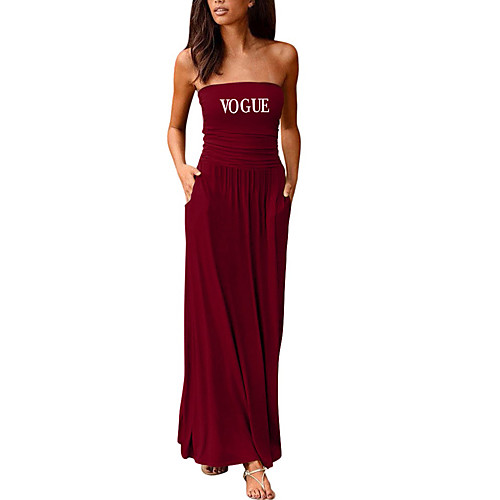 

Women's Sheath Dress Maxi long Dress Black Purple Red Wine Army Green Dusty Rose Green Royal Blue Dark Gray Navy Blue Sleeveless Letter Summer Strapless Formal 2021 S M L XL XXL