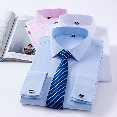 

Men's Shirt Solid Colored collared shirts Long Sleeve Party Tops Cotton Business Formal White Blue Blushing Pink