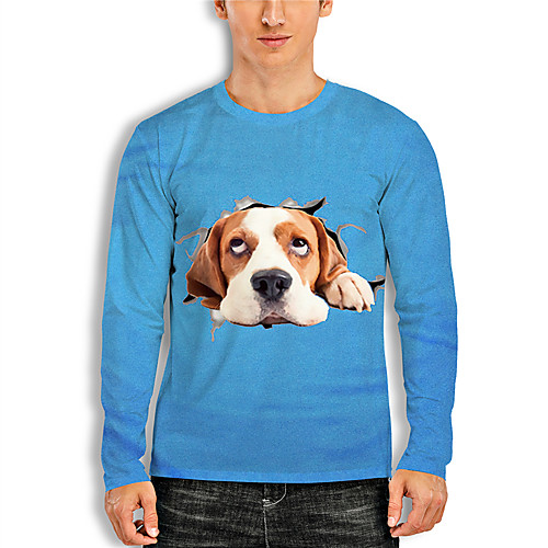 

Men's Tunic 3D Print Dog Graphic Animal Print Long Sleeve Daily Tops Basic Casual Blue