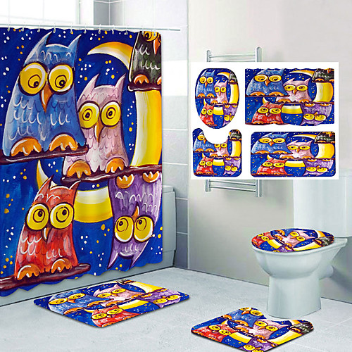 

Bathroom Shower Curtain & Mat Set Classic Polyester Waterproof