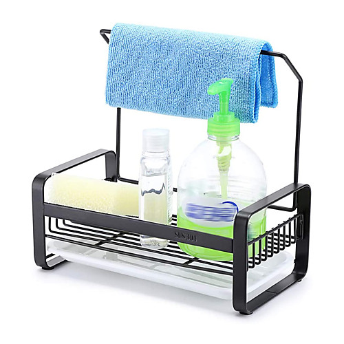 

Stainless Steel Sponge Holder with Dishcloth Drying Rack Kitchen Sink Organizer Caddy Tray Sponge Brush Soap Holder Set with Removable Drain Tray for Kitchen