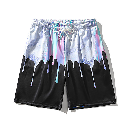 

Men's Casual / Sporty Athleisure Breathable Outdoor Daily Gym Jogger Shorts Pants Color Block Short Drawstring Pocket 3D Print Black