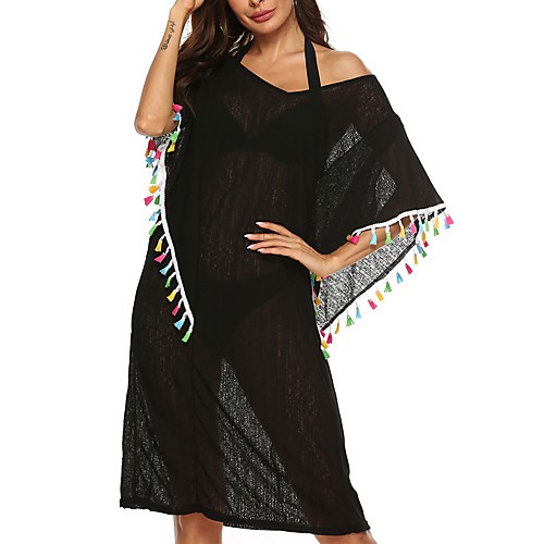 

Women's Cover Up Swimsuit Color Block Black Swimwear Bathing Suits Fashion