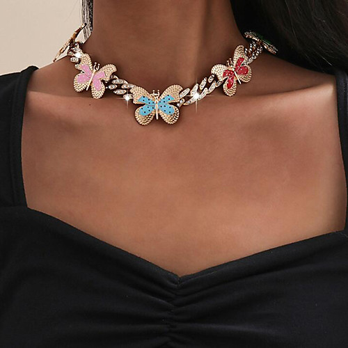

Choker Necklace Chain Necklace Torque Women's Tennis Chain Cubic Zirconia White Imitation Diamond Butterfly Artistic Simple Fashion Vintage Trendy Red Light Green Blue Gold 40 cm Necklace Jewelry 1pc