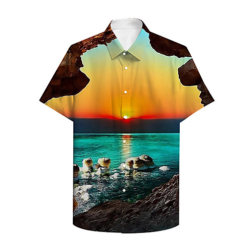 

Men's Shirt 3D Print Graphic 3D 3D Button-Down Short Sleeve Daily Tops Fashion Classic Orange