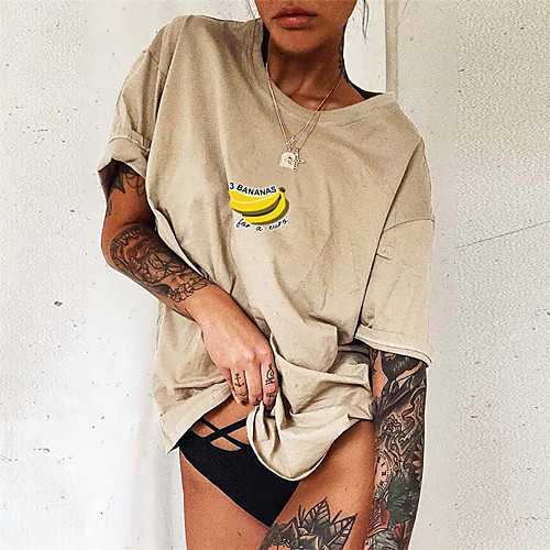 

Women's T shirt Letter Print Round Neck Tops Cotton Basic Basic Top White Black Purple