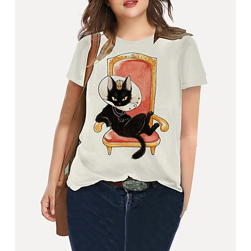 

Women's Plus Size Print Cat Graphic Animal T shirt Large Size Crewneck Short Sleeve Basic Tops XL XXL 3XL Gray Big Size