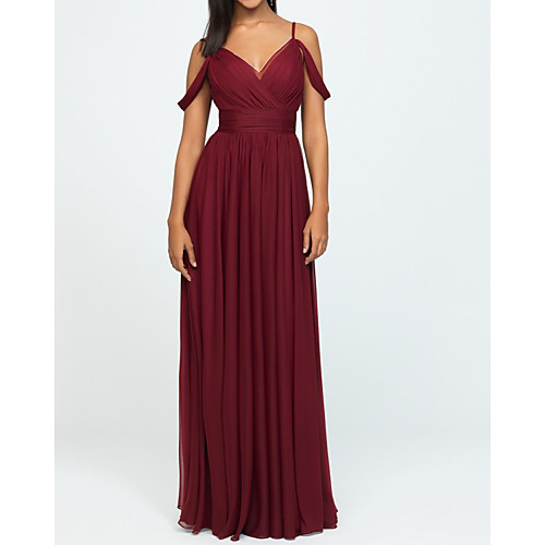 

A-Line V Neck Floor Length Chiffon Bridesmaid Dress with Pleats