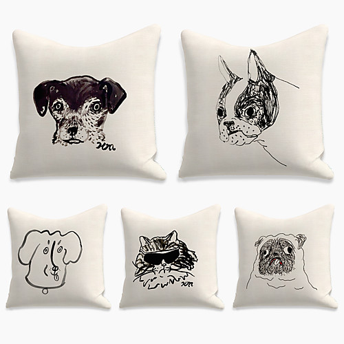 

5 pcs Linen Pillow Cover, Animal Square Zipper Polyester Traditional Classic