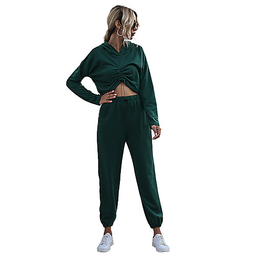 

Women's Basic Streetwear Plain Daily Two Piece Set Hoodies & Sweatshirts Tracksuit Pant Loungewear Ruched Drawstring Tops