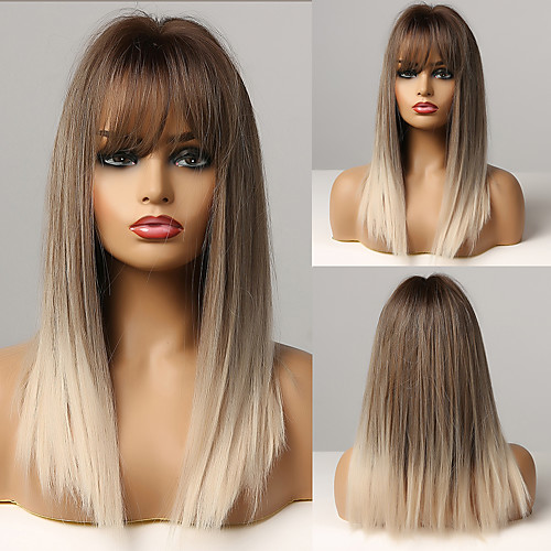 

Synthetic Wig Natural Straight Neat Bang Wig Medium Length A3 Synthetic Hair Women's Cosplay Party Fashion Black Brown
