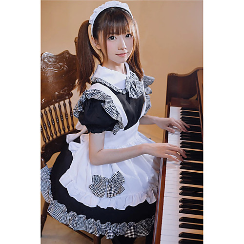 

Lolita School Lolita Maid Uniforms Cute Dress Maid Suits Women's Japanese Cosplay Costumes Black Plaid / Check Puff Sleeve Short Sleeve Above Knee / Apron