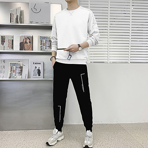 

Men's 2 Piece Jogging Suit Street Athletic 2pcs Summer Long Sleeve Breathable Sweat Out Gym Workout Sportswear Normal White Black Grey Activewear Inelastic / Casual