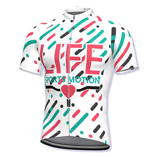 

21Grams Men's Short Sleeve Cycling Jersey Spandex White Stripes Heart Bike Top Mountain Bike MTB Road Bike Cycling Breathable Quick Dry Sports Clothing Apparel / Athleisure