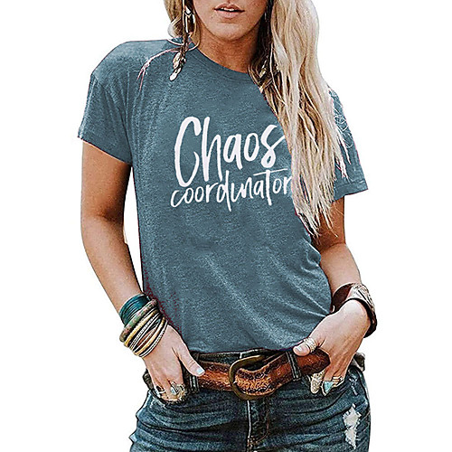 

Women's Tee / T-shirt Pure Color Crew Neck Cotton Letter Printed Sport Athleisure T Shirt Top Short Sleeves Breathable Soft Comfortable Everyday Use Street Casual Daily Outdoor