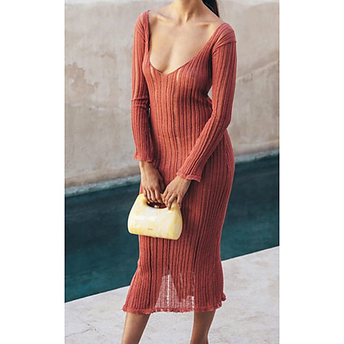 

Women's Sheath Dress Midi Dress Spot The side of the large cargo skirt will be split with buttons Blue Red Long Sleeve Solid Color Summer V Neck Casual 2021 S M L