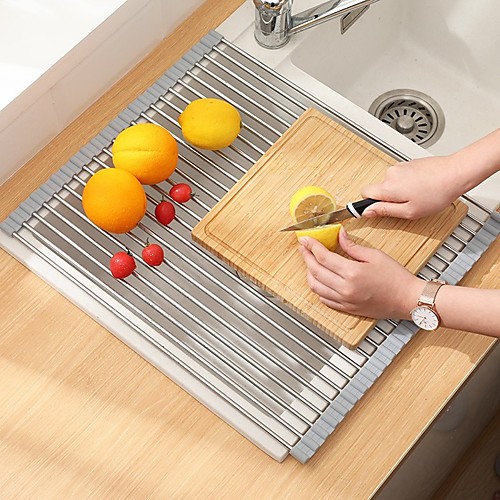 

Dish Drying Rack for Sink Roll Up Stainless Steel Silicone Coated Multipurpose Foldable Kitchen Dish Drainer Rack