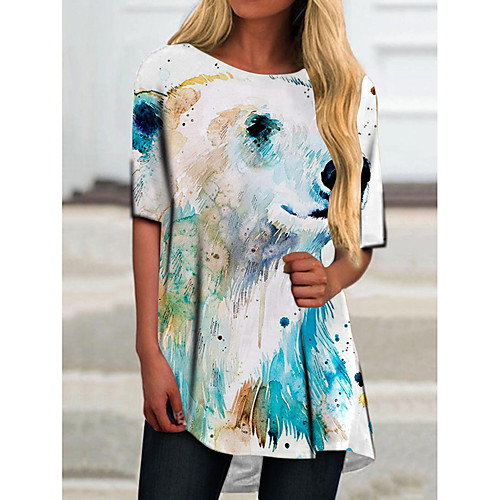 

Women's T Shirt Dress Tee Dress Short Mini Dress Green Half Sleeve Color Block Animal Print Spring Summer Round Neck Casual 2021 S M L XL XXL 3XL