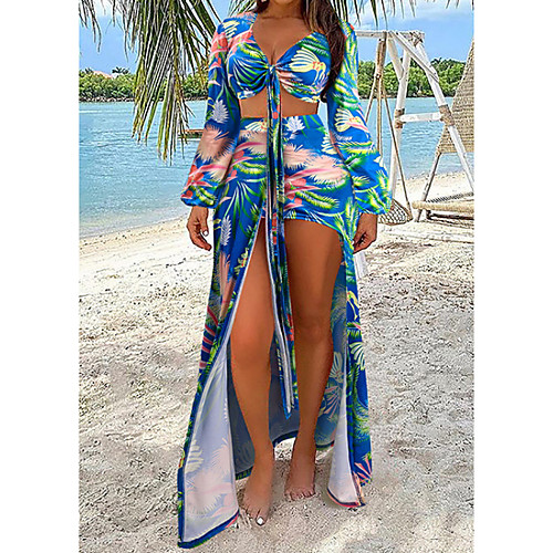 

Women's 2 Piece Swimsuit Push Up Print Leaf Black Blue Rose Red Swimwear Padded Crop Top Bathing Suits New Casual Sexy