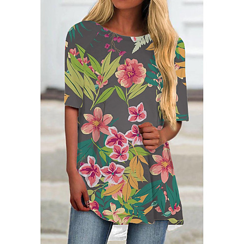 

Women's T Shirt Dress Tee Dress Short Mini Dress Rainbow Half Sleeve Floral Color Block Print Spring Summer Round Neck Casual 2021 S M L XL XXL 3XL