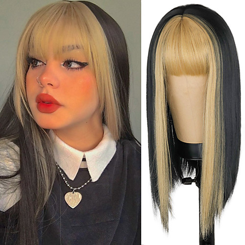 

Synthetic Wig Natural Straight Neat Bang Wig 16 inch A1 A2 A3 A4 Synthetic Hair Women's Cosplay Party Fashion Black