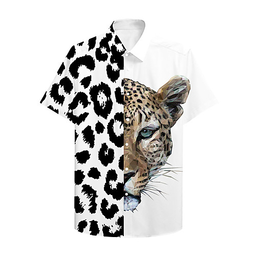 

Men's Shirt 3D Print Graphic Prints Cheetah Print Button-Down Print Short Sleeve Casual Tops Casual Designer Big and Tall Black / White