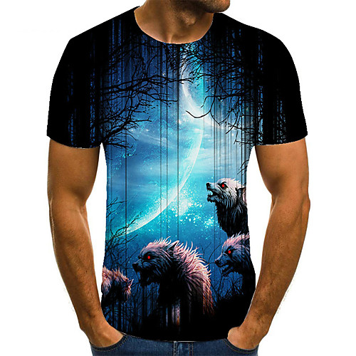 

Men's T shirt 3D Print Animal 3D Print Print Short Sleeve Casual Tops Casual Fashion Blue