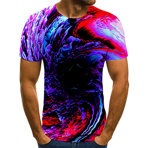 

Men's T shirt 3D Print Geometric 3D Print Print Short Sleeve Casual Tops Casual Fashion Black / Red