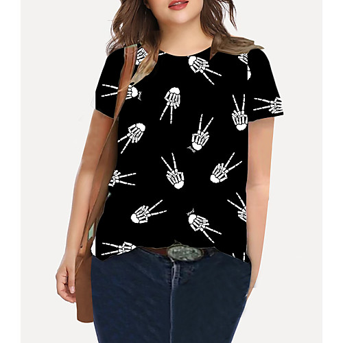 

Women's Plus Size Print Graphic Color Block T shirt Large Size Crewneck Short Sleeve Basic Tops XL XXL 3XL White Black Big Size