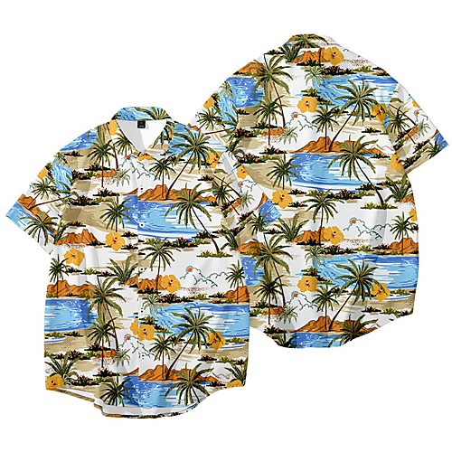 

Men's Shirt 3D Print Plants Coconut Tree Button-Down 3D Print Short Sleeve Daily Tops Casual Fashion Hawaiian Green