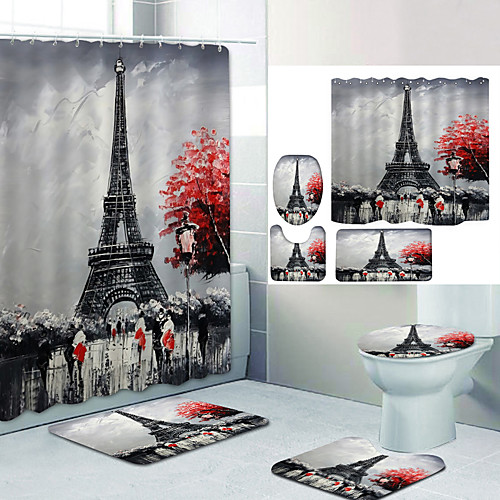 

Bathroom Shower Curtain & Mat Set Modern Polyester New Design