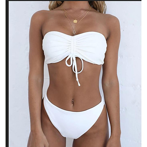 

Women's Bikini Tankini Swimsuit Ruched Lace up Solid Color White Orange Swimwear Padded Strapless Bathing Suits Fashion Sexy / 2 Piece