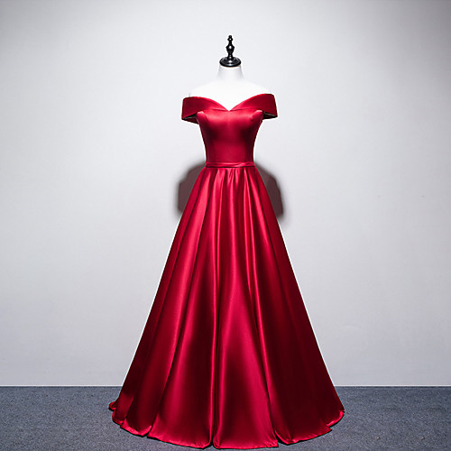 

Princess Ball Gown Wedding Dresses Off Shoulder Floor Length Satin Short Sleeve Simple Vintage with 2021