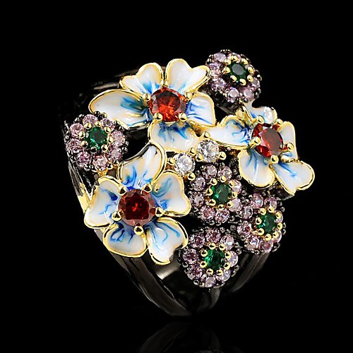

Ring AAA Cubic Zirconia Fancy Black Brass Floral Theme Flower Artistic Elegant Ethnic 1pc 6 7 8 9 10 / Women's
