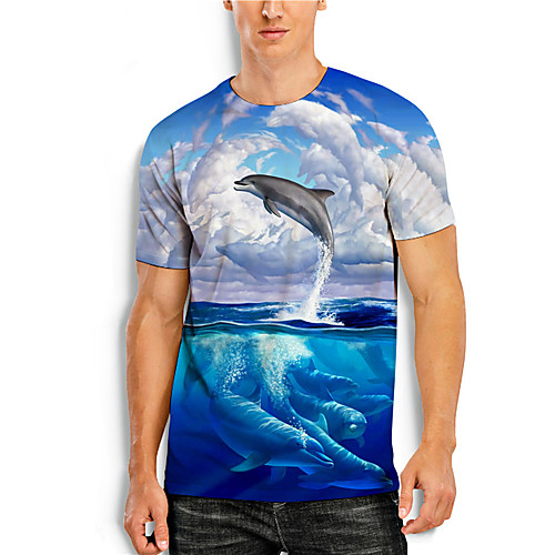 

Men's Tees T shirt 3D Print Graphic Prints Fish Animal Print Short Sleeve Daily Tops Casual Designer Big and Tall Blue