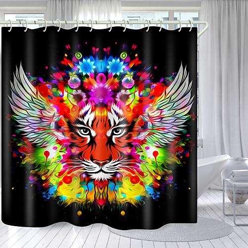 

Black Winged Tiger Head Digital Printing Shower Curtain Shower Curtains Hooks Modern Polyester New Design