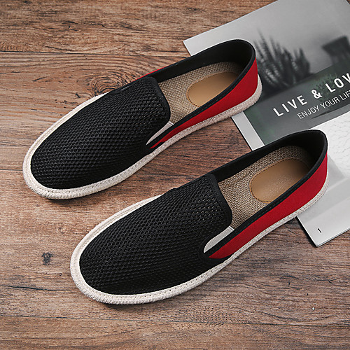 

Men's Loafers & Slip-Ons Casual Daily Walking Shoes Canvas Breathable Non-slipping Wear Proof Black / Red Black Green Summer