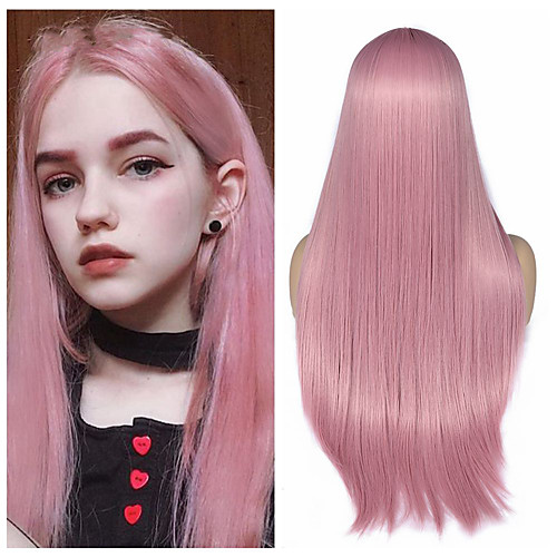 

Synthetic Wig Natural Straight Middle Part Wig Medium Length Pink Black / Pink Synthetic Hair Women's Cosplay Party Fashion Black Pink