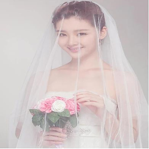 

Two-tier Classic Wedding Veil Fingertip Veils with Appliques Lace