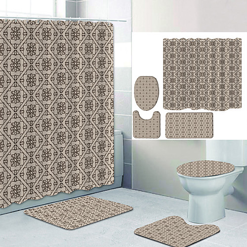 

Simple Series 7 Digital Printing Four-piece Set Shower Curtains and Hooks Modern Polyester Machine Made Waterproof Bathroom