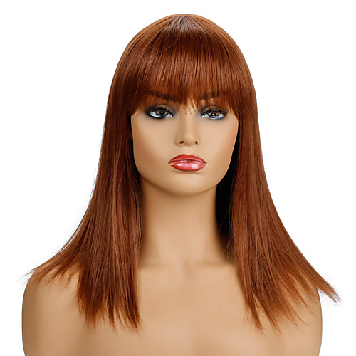 

Synthetic Wig Natural Straight Neat Bang Wig Medium Length Light Brown Synthetic Hair Women's Party Fashion Comfy Light Brown
