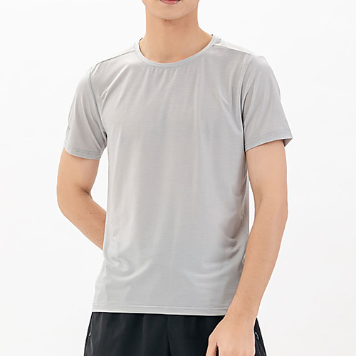 

Men's T shirt Hiking Tee shirt Short Sleeve Crew Neck Tee Tshirt Top Outdoor Lightweight Breathable Quick Dry Soft Autumn / Fall Spring Chinlon Spandex Solid Color Light Grey Dark Green Dark Blue